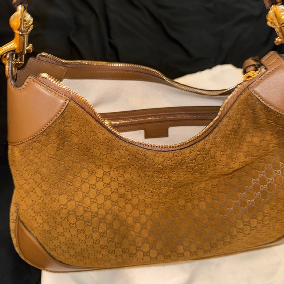 Gucci Brown Monogram Suede Shoulder Hobo - Picture 4 of 8